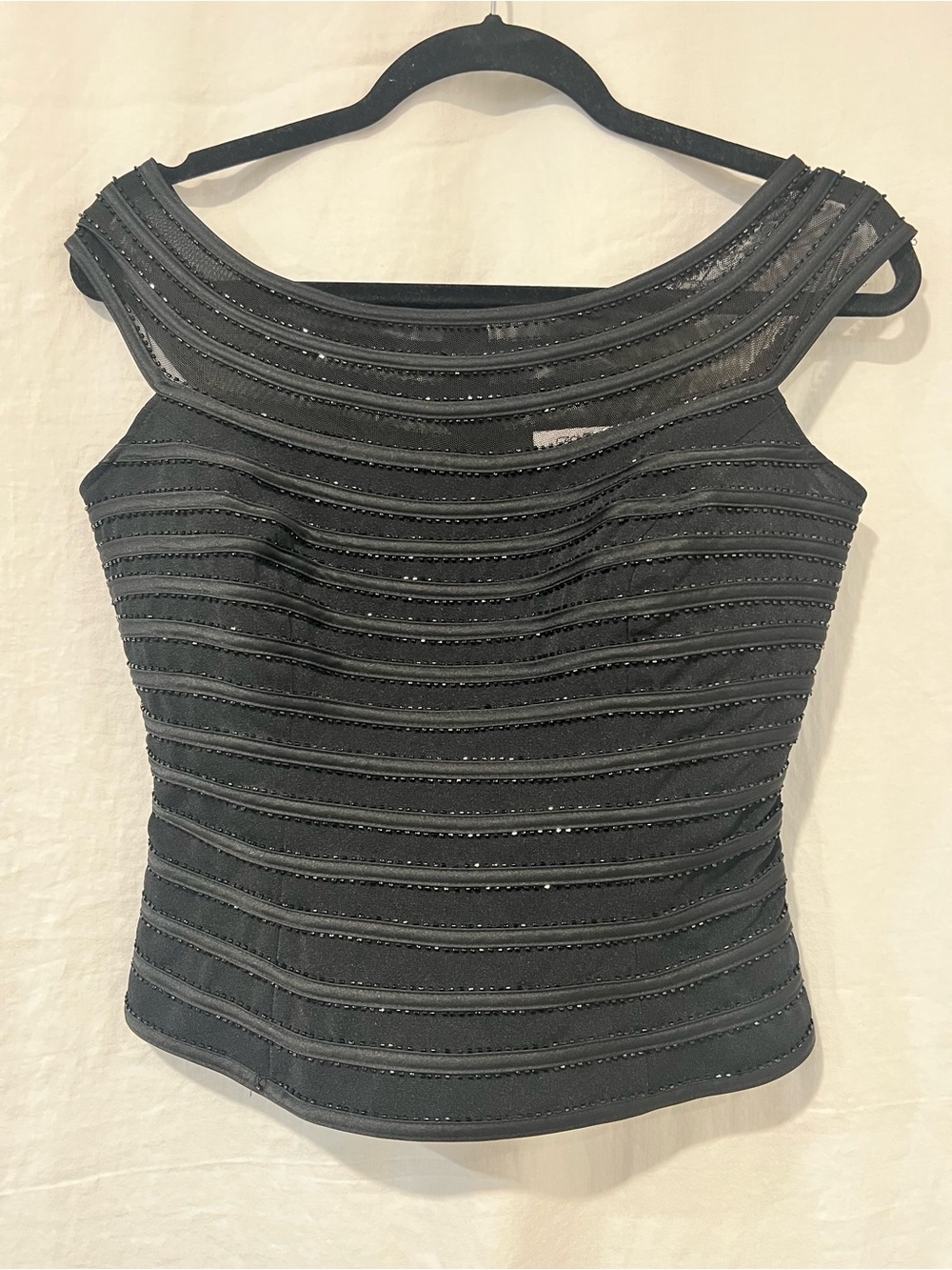 Cache Black Beaded Mesh Bandage Top Size 6 Y2K Evening Party Clubwear